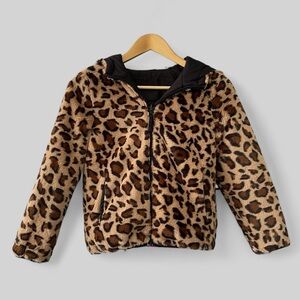 ROTHSCHILD Reversible Leopard Coat Girls Size 10-12 Black full Zip Hooded